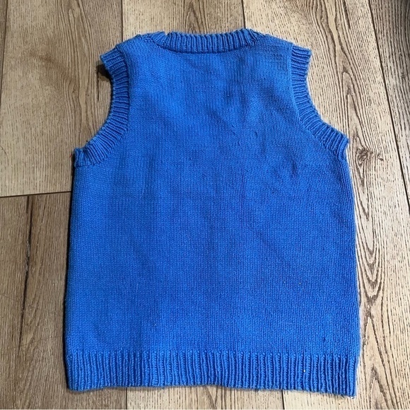 HANDMADE boys' light blue cardigan pull over V neck knitted, M 80's 3D Y2K retro - Picture 7 of 9